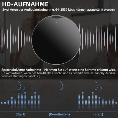 32 GB Mini Voice Recorder with Playback and OTG, Portable Round Mini Recorder, 192 Hours Recording a