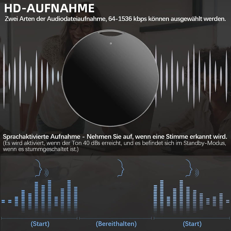 32 GB Mini Voice Recorder with Playback and OTG, Portable Round Mini Recorder, 192 Hours Recording a