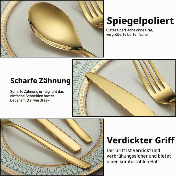 Berglander Gold Hochzeit Besteck Set 60pcs Service für 20, Titan beschichtet Edelstahl Besteck Set,