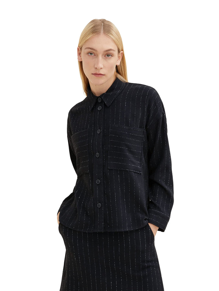TOM TAILOR Damen Overshirt mit Streifen 36 30718 - Black Irregular Pin Stripe, 36 30718 - Black Irre