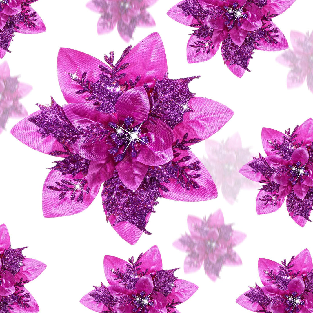 24 Weihnachten Künstliche Glitzer Weihnachtsstern Blumen Künstlich Weihnachtsblumen Hochzeit Dekorat