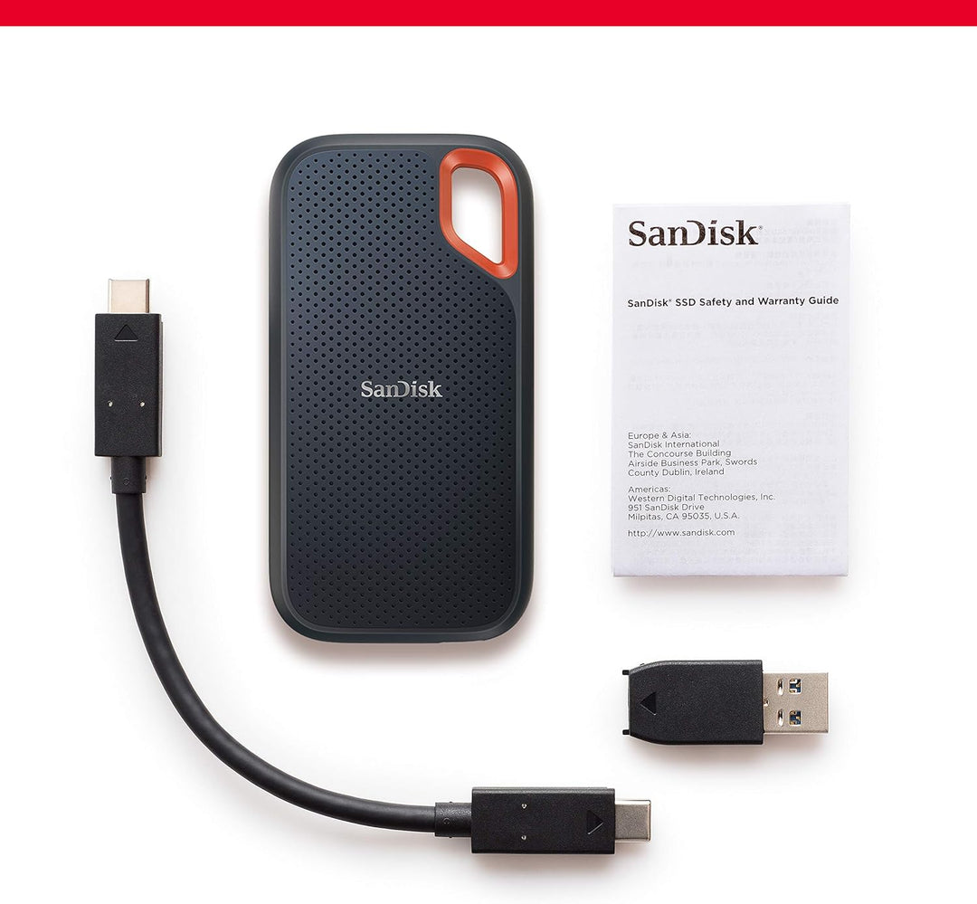 SanDisk Extreme Portable SSD 2 TB (tragbare NVMe SSD, USB-C, bis zu 1.050 MB/s Lesegeschwindigkeit u