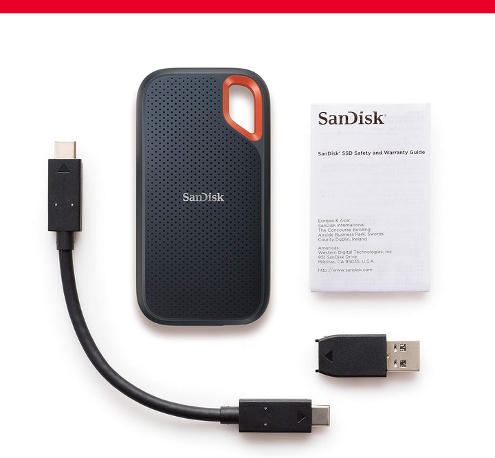 SanDisk Extreme Portable SSD 2 TB (tragbare NVMe SSD, USB-C, bis zu 1.050 MB/s Lesegeschwindigkeit u