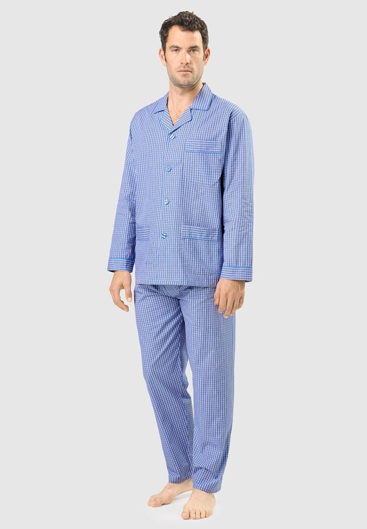 El Búho Nocturno Schlafanzug Herren Lang Baumwolle Pyjama Für Herren Klassisch Revers Knopfjacke Kar
