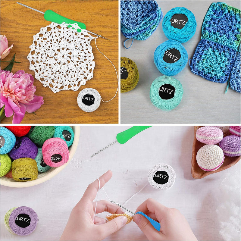 Kurtzy Buntes Häkelgarn Baumwolle (42 Knäuele) Inkl. 2 Häkelnadeln (1 mm & 2 mm) Wolle zum Häkeln Hä