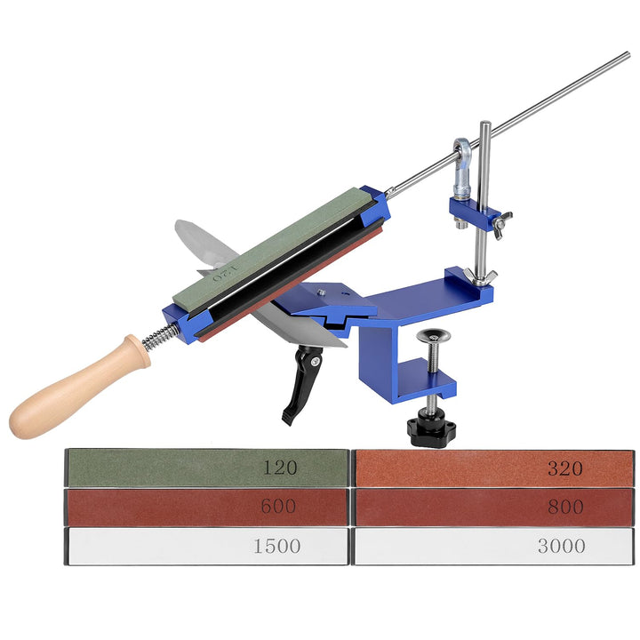 QWORK® Festwinkel Messerschärfer Kit - Schnellspann Messerschärfsystem mit 6 Messerschärfstein (120#