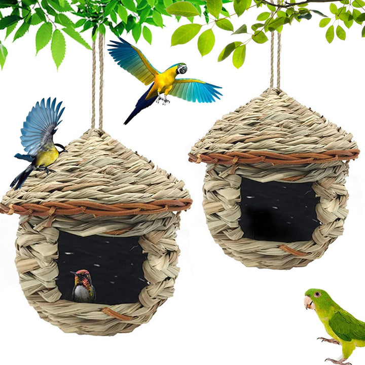 Vogelnest Gras, 2 Stück Gras Bird Nest, Handgewebte Vogelhäuser, Verschleissfest Hängender Vogelnest