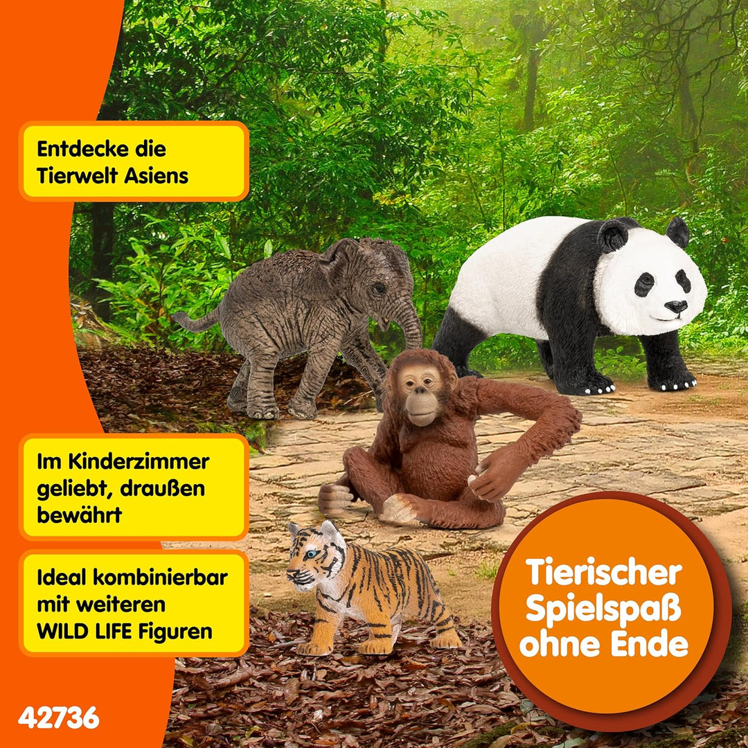 schleich WILD Life | Dschungel Starterset Asien 42736 mit Elefant, Panda, Tiger und AFFE mit bewegli