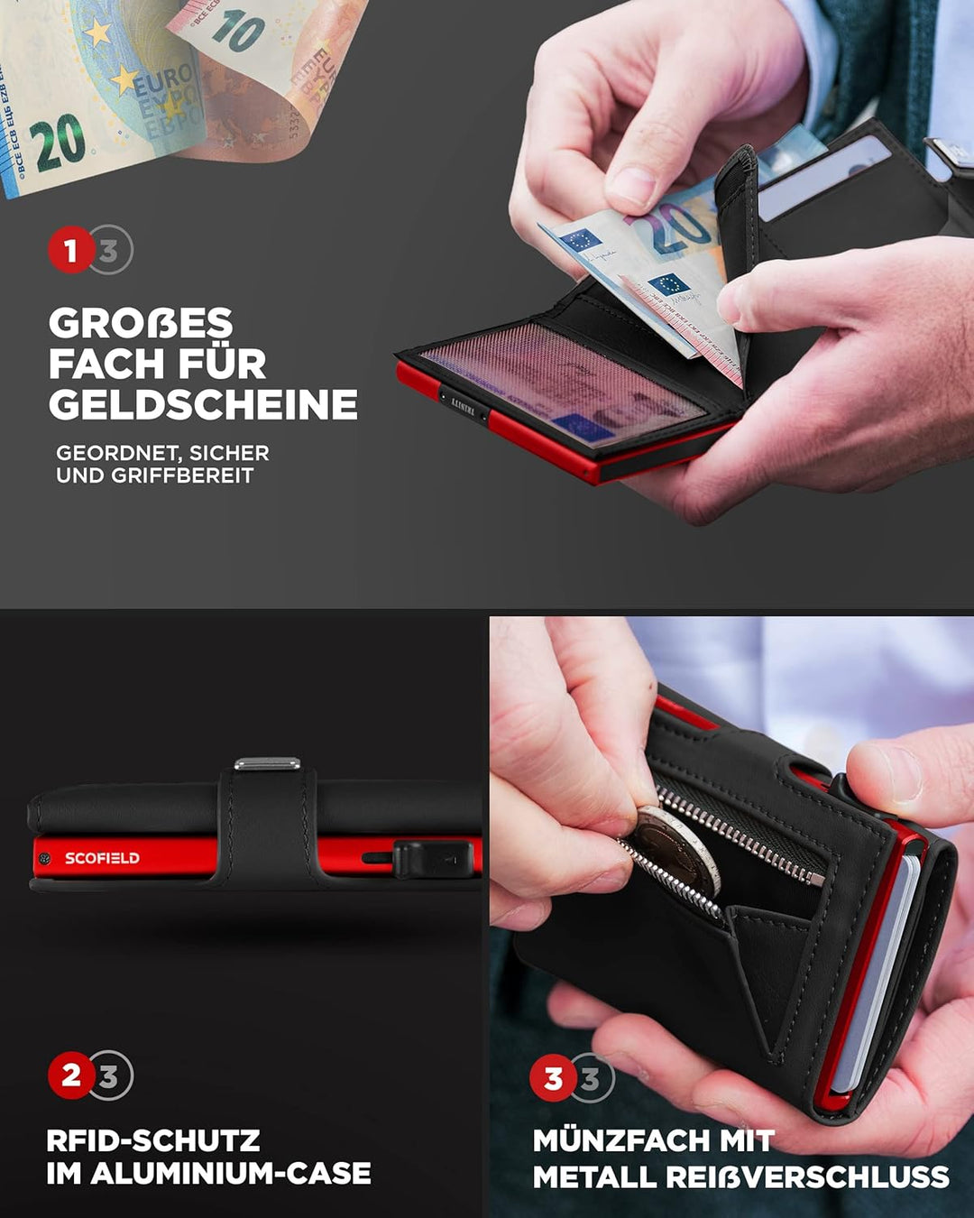 Geldbörse Herren | Portmonee Herren für 9-11 Karten | Geldbeutel RFID Schutz | Portemonnaie | Wallet
