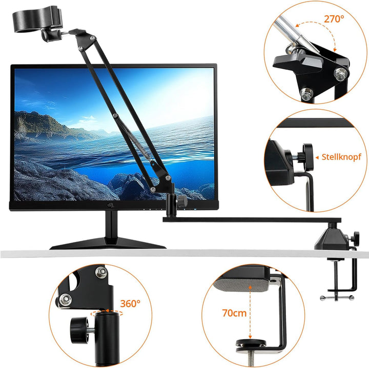 QWORK® Mikrofonarm mit niedrigem Profil für Gaming, Podcasting, Streaming und Aufnahmen, Vollmetallg
