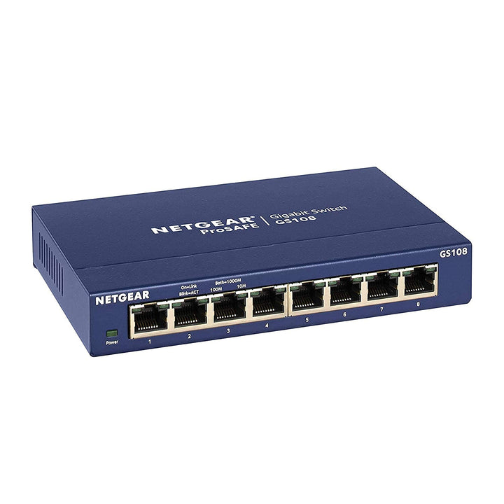 NETGEAR GS108GE LAN Switch 8 Port Netzwerk Switch (Plug-and-Play Gigabit Switch LAN Splitter, LAN Ve