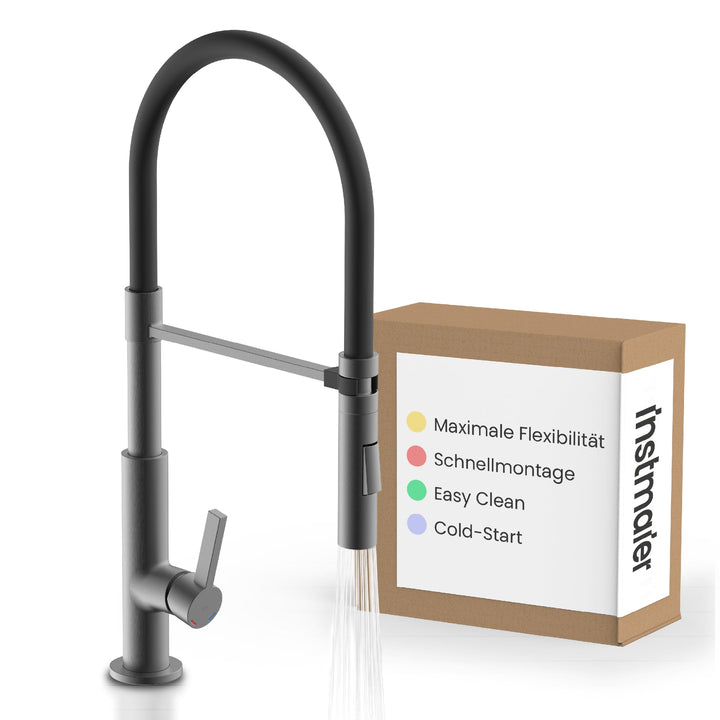 instmaier Nova | Küchenarmatur mit flexibler Geschirrbrause | Graphit matt | Wasserhahn Küche 360° s