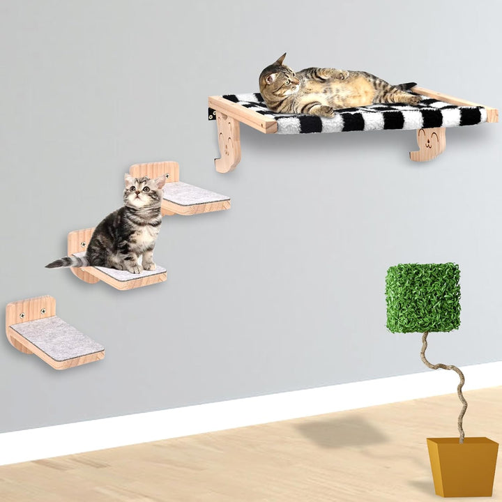Katzenhängematte und Wandregal, Holzmöbel für Katzen, Schlaf- und Spielplattform
