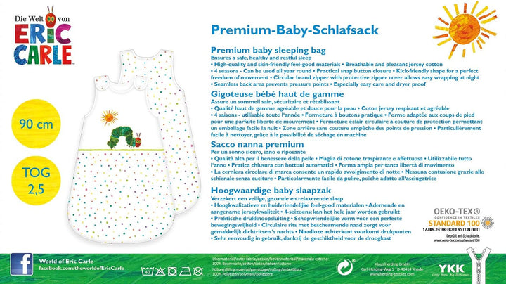 Herding RAUPE NIMMERSATT Baby-Schlafsack, 90 cm, Seitlich umlaufender Reissverschluss und Druckknöpf