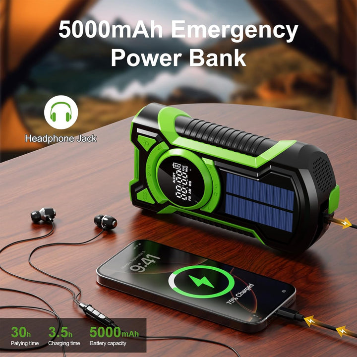 Solar Kurbel Notfall Radio mit Handkurbel, Gemmac 5000mAh Batterie Kurbelradio mit Bluetooth-Lautspr