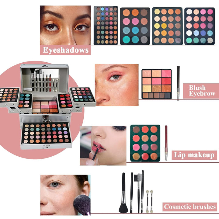 MKNZOME Schminkkasten Make-Up Set, Professionelles Kosmetische Schmink Set mit Lidschatten Lippenglo