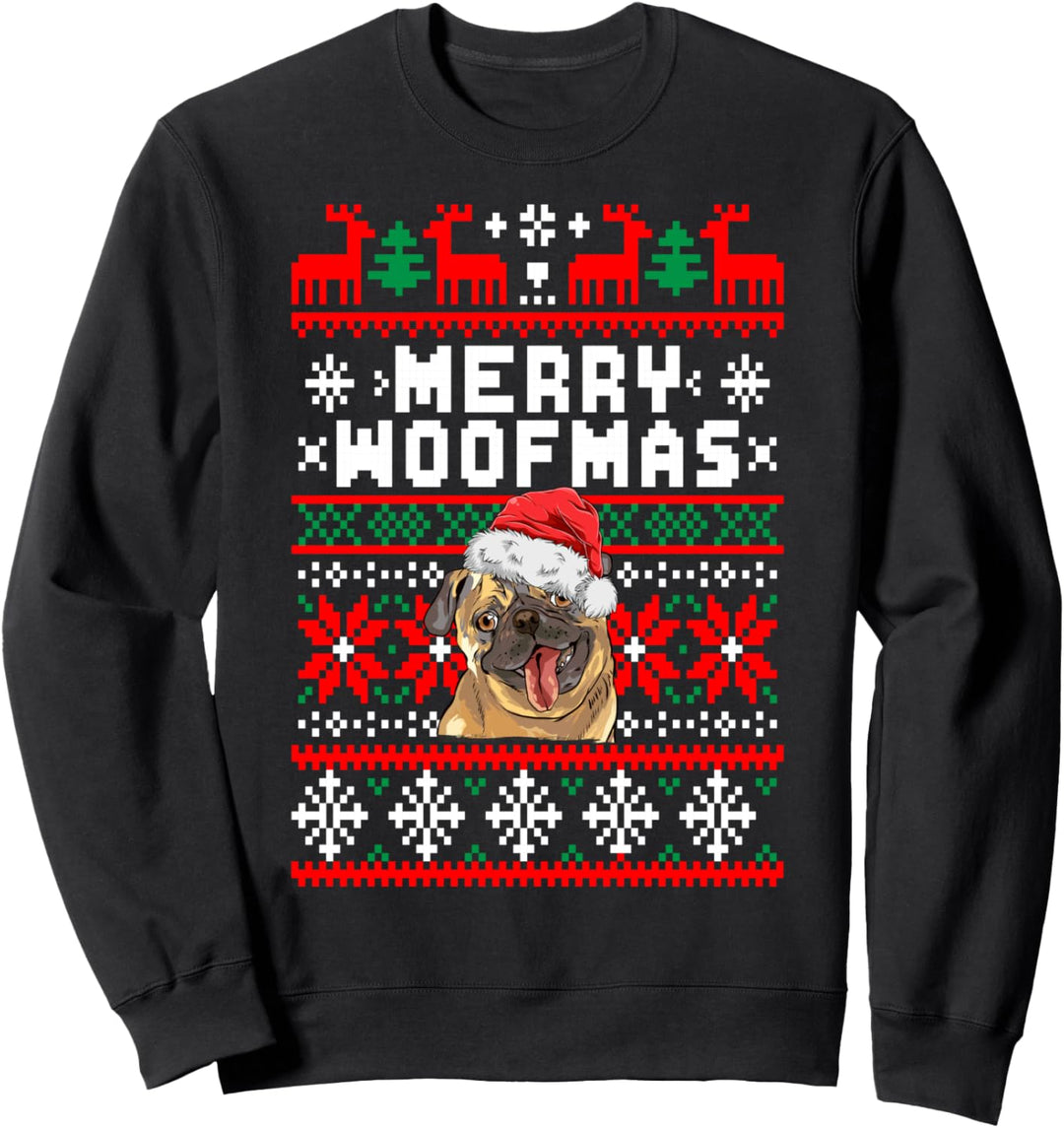 Mops Merry Woofmas Weihnachten Ugly Christmas Hunde Sweatshirt