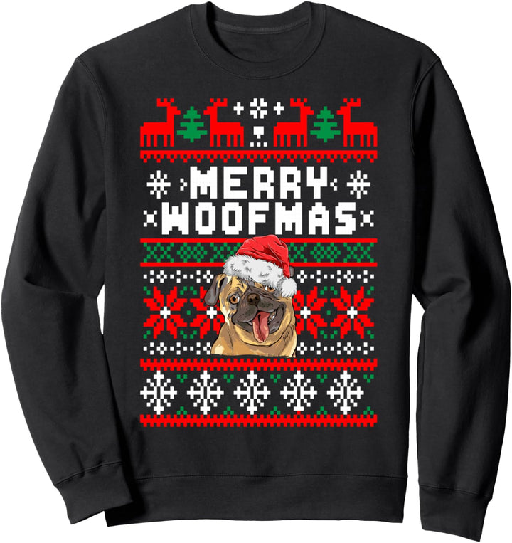 Mops Merry Woofmas Weihnachten Ugly Christmas Hunde Sweatshirt