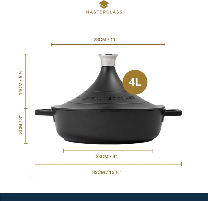 MasterClass Tajine-Form aus Aluminiumguss mit selbstbindendem Kegeldeckel, 4 l, Antihaftbeschichtung