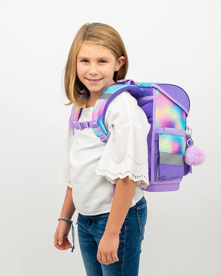 Belmil ergonomischer Schulranzen Set 4 -teilig für Mädchen 1-4 Klasse Grundschule/Brustgurt/Magnetve