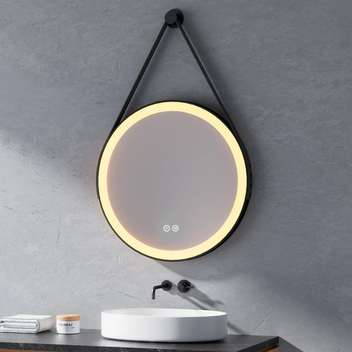 Heilmetz Badspiegel mit Beleuchtung Rund 50cm, LED Badezimmerspiegel mit Licht, 3 Lichtfarben Dimmba