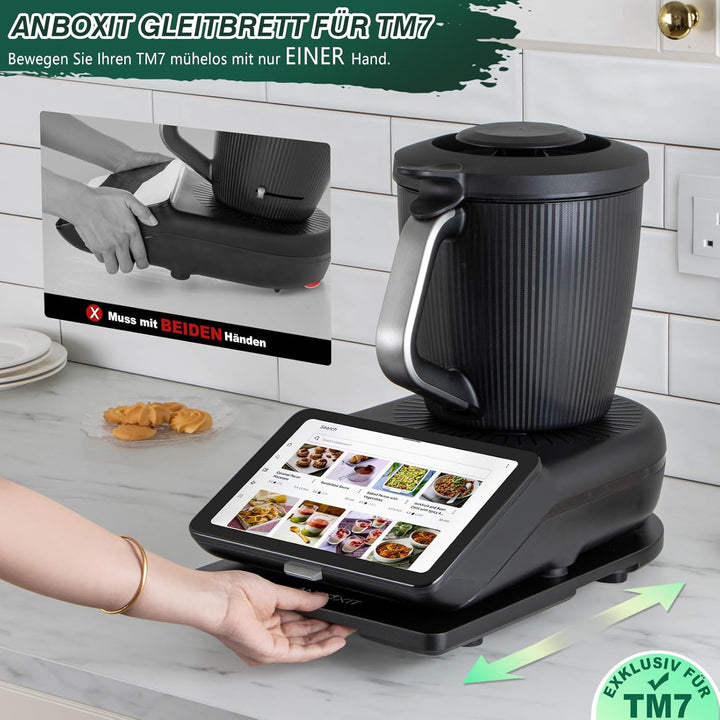 Gleitbrett TM7 für Thermomix, Brett für Thermomix mit Rollen, Leicht Gleitendes Bambus Rollbrett/Sli