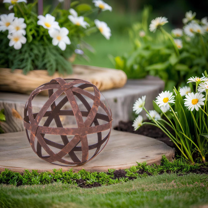 ecosoul Kugel Rostkugel Dekokugel verrostet Bänder Gartenkugel Metall Rost Deko Edelrost Verschieden
