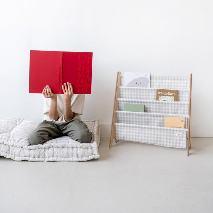 3 Sprouts Kinder Bücherregal aus Holz – Montessori Regal für Kinderzimmer - Gingham Beige, Gingham B