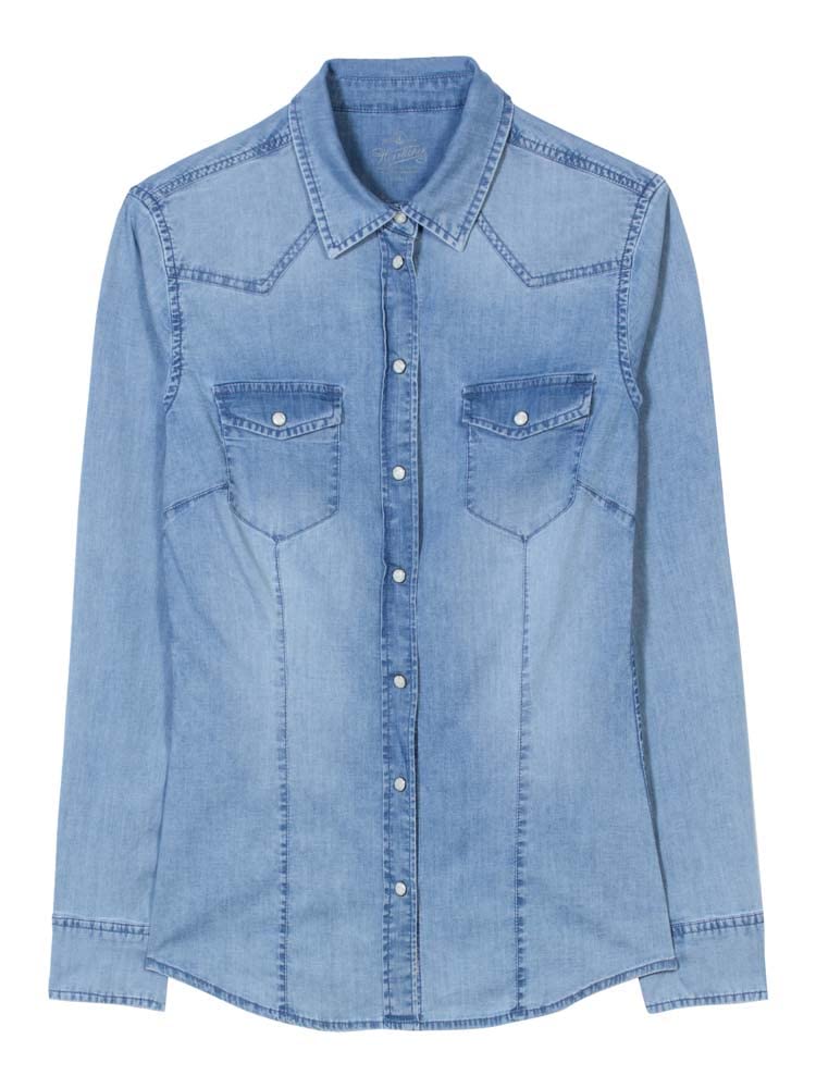 Herrlicher LILIEN JEANSHEMD AUS Light Denim Stretch XS Medium, XS Medium