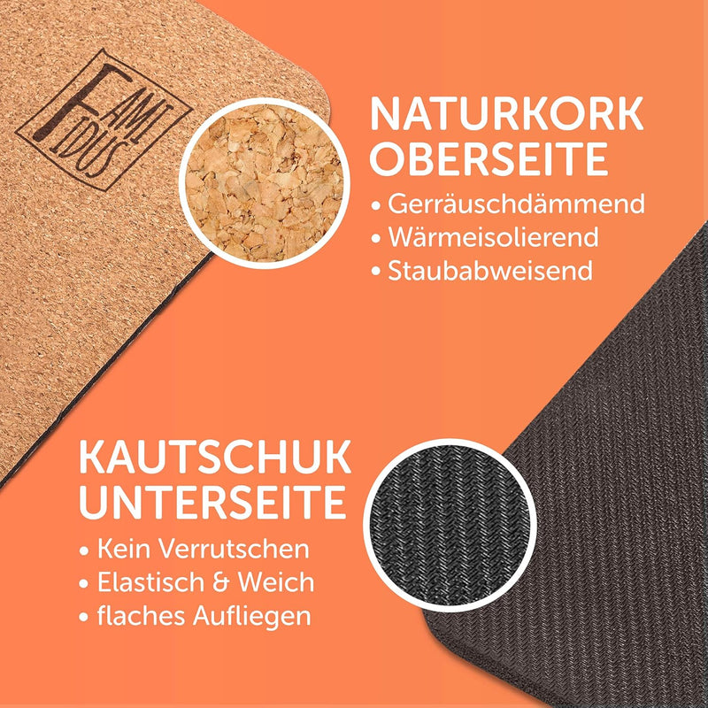 Famifidus Krabbelmatte Baby schadstofffrei - Kinder Spielmatte aus Kork & Naturkautschuk - 80 x 80 c