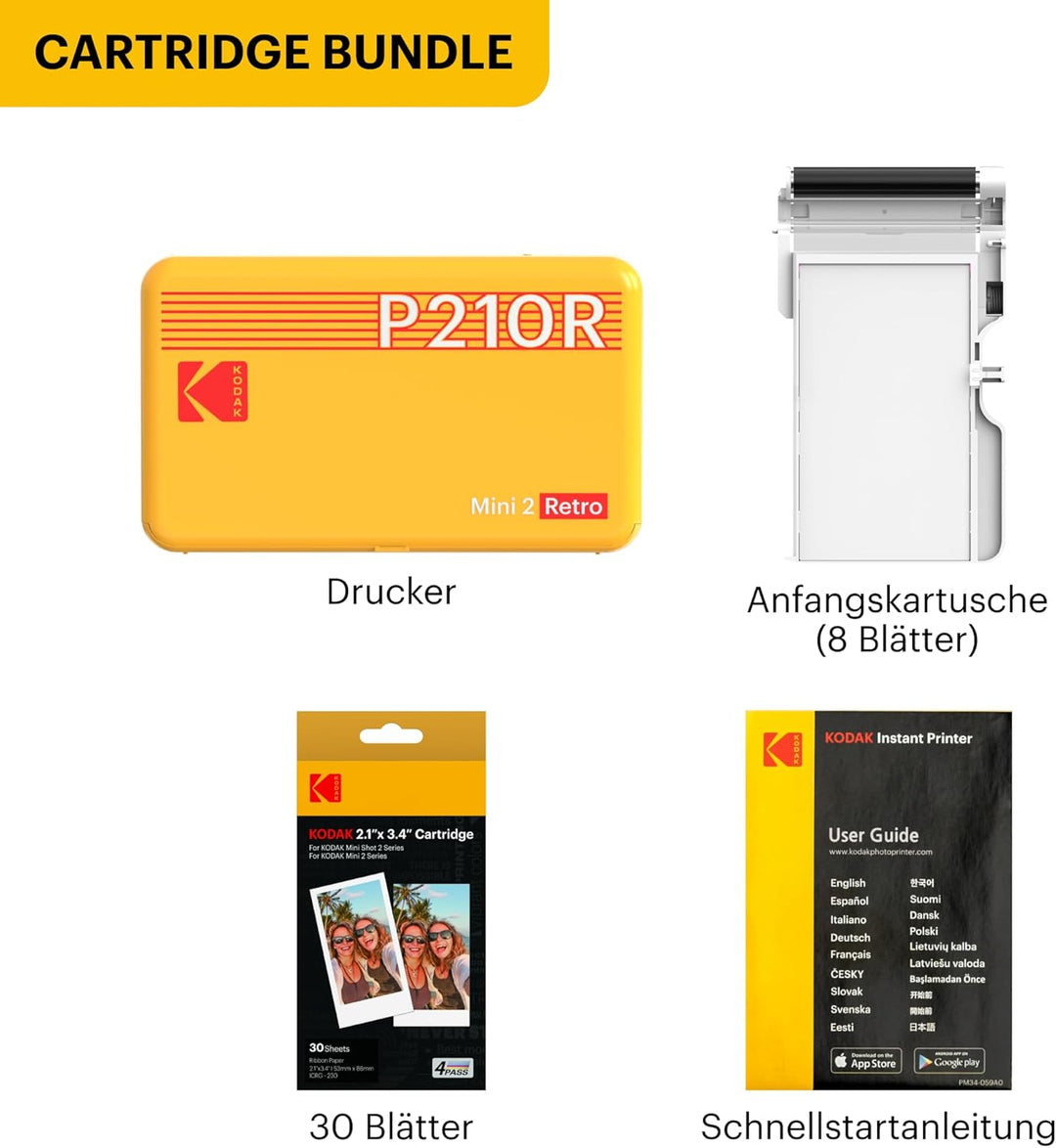 KODAK , Farbig, P210 Mini 2 Retro, Mobiler Handy Fotodrucker, Kompatibel mit Smartphone (iOS & Andro