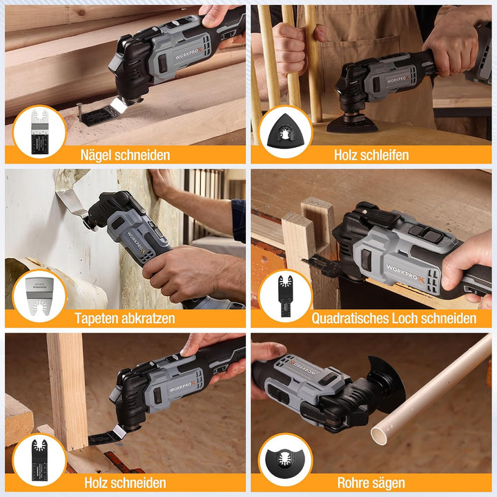 WORKPROX 20V Bürstenloser Oszillationswerkzeug Akku mit Tasche | 6 Einstellbare Geschwindigkeiten, M
