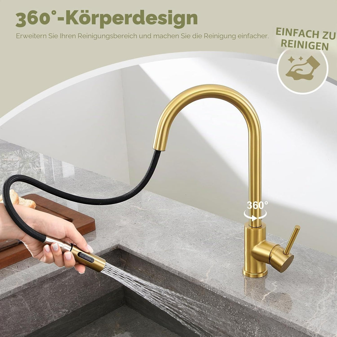 Küchenarmaturen wasserhahn küche,ausziehbar 360° Drehbar 2 Sprühfunktionen, Edelstahl küche wasserha