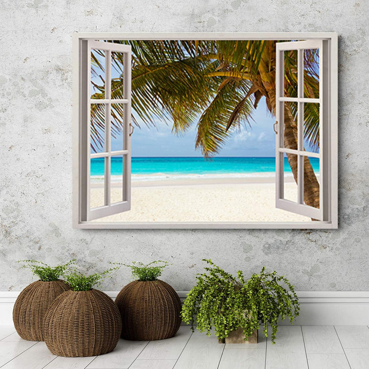 Feeby Leinwandbild XXL Landschaft Wandbild Fenster-Illusion mehrfarbig 120x80 cm 120L x 80B cm M_149