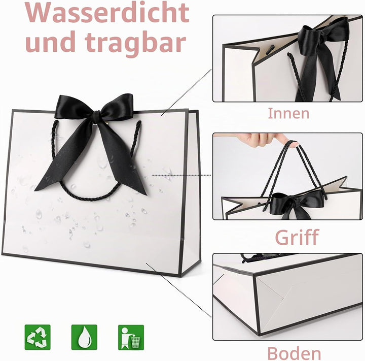 Geschenktüte mit Schleife,Geschenktüte Weiss,Geschenktaschen für Geburtstag, Hochzeit, Festivalfeier