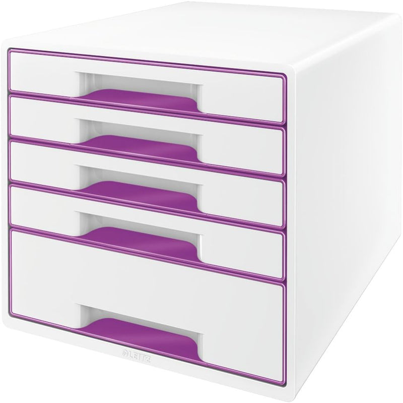 Leitz CUBE Schubladenbox mit 5 Schubladen, Weiss/Violett, A4, Inkl. transparentem Schubladeneinsatz,