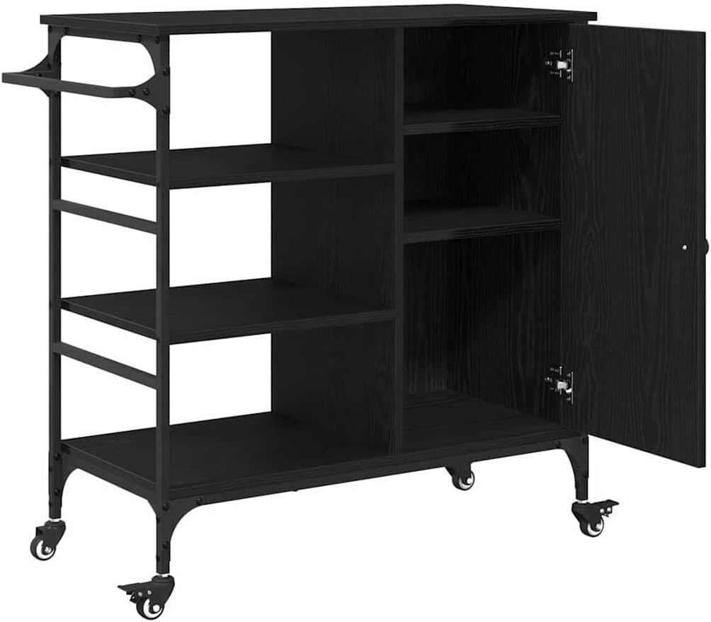 vidaXL Küchentrolley Schwarz Eichen-Optik 87,5 x 39 x 84,5 cm, Moderner rechteckiger Küchentrolley,