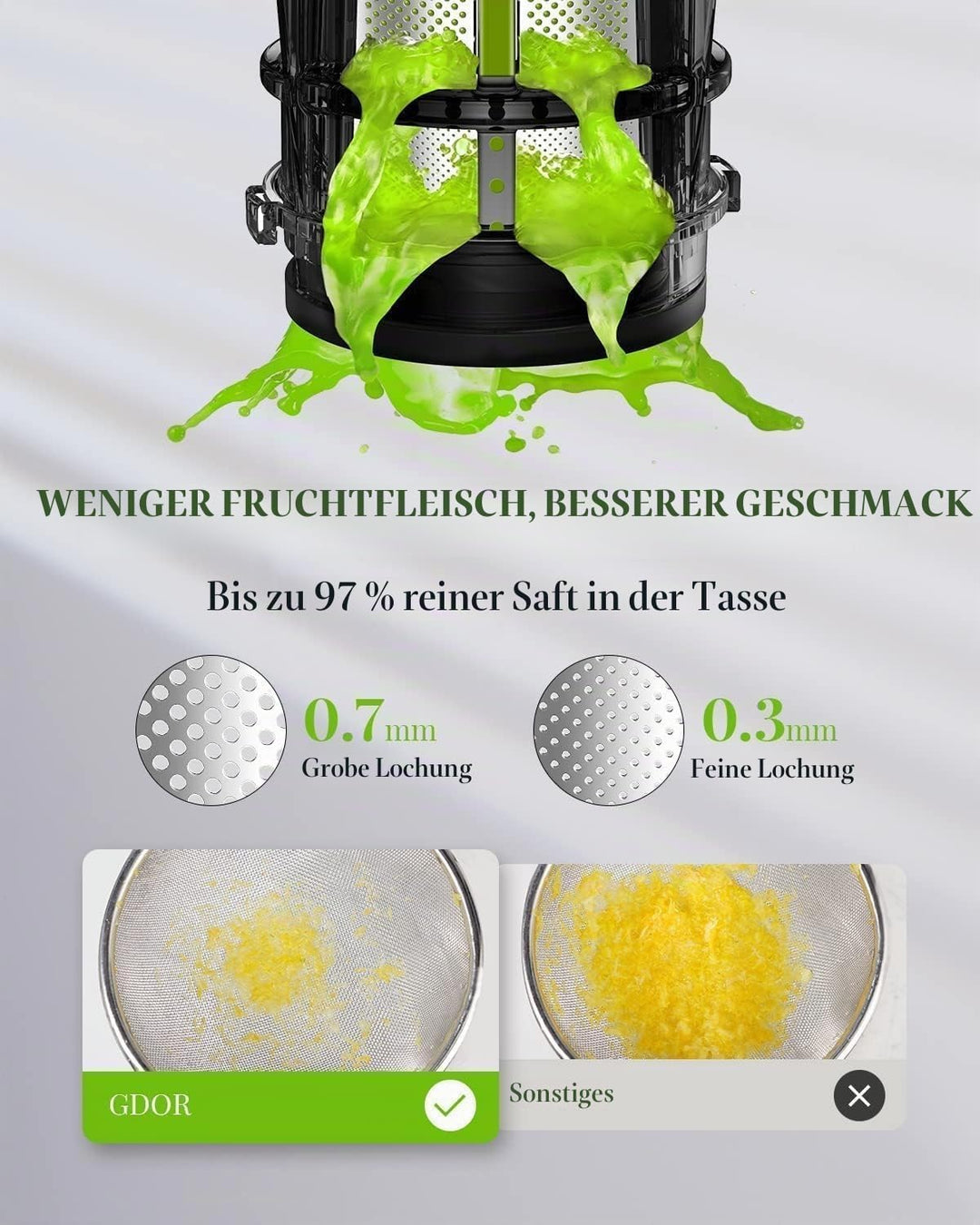 GDOR Hohe Saftausbeute Entsafter Klein Slow Juicer Leistungsstark Entsafter Gemüse und Obst Leicht z
