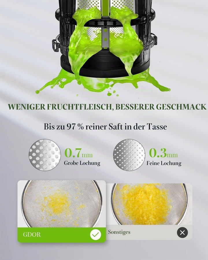 GDOR Hohe Saftausbeute Entsafter Klein Slow Juicer Leistungsstark Entsafter Gemüse und Obst Leicht z