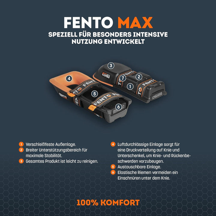 FENTO MAX | Extra hohe Premium Knieschoner für Profis im Baugewerbe, Boden- und Fliesenleger und Lan