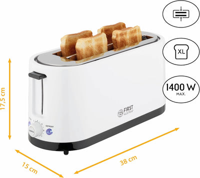 TZS First Austria - Toaster 4 Scheiben Langschlitz 1400W mit Krümelschublade | Brötchenaufsatz | wär