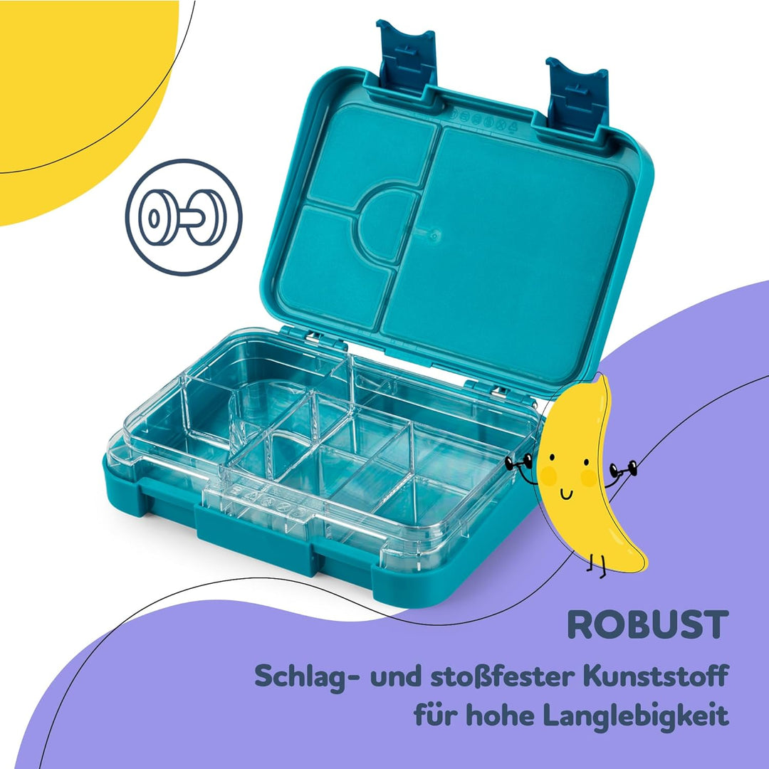 schmatzfatz Junior Brotdose Kinder mit Fächern, BPA Frei Lunchbox Kinder, Bento Box Kinder, Brotbox