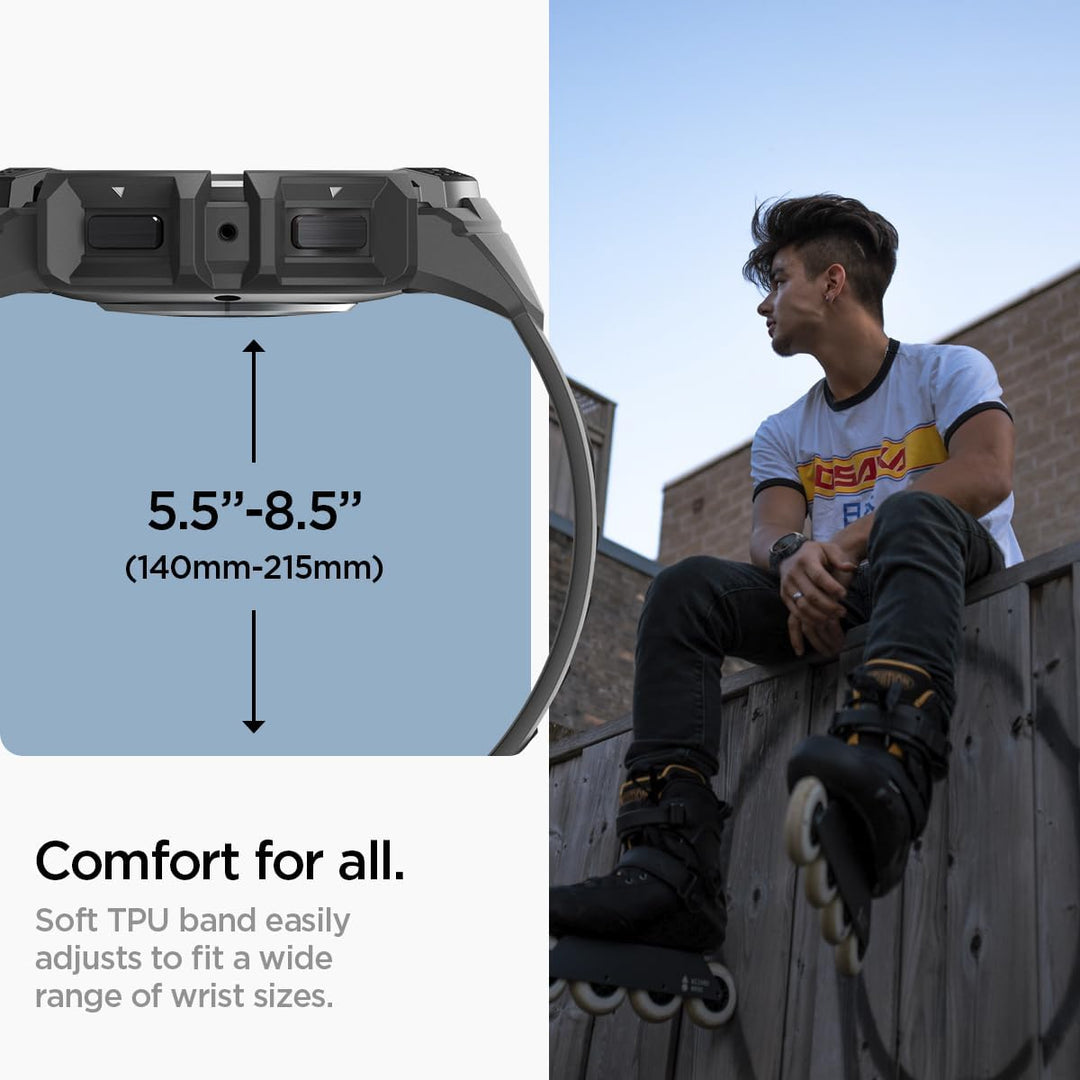 Spigen Rugged Armor Pro Hülle mit Armband Kompatibel mit Samsung Galaxy Watch 6 44mm 2023 - Schwarz