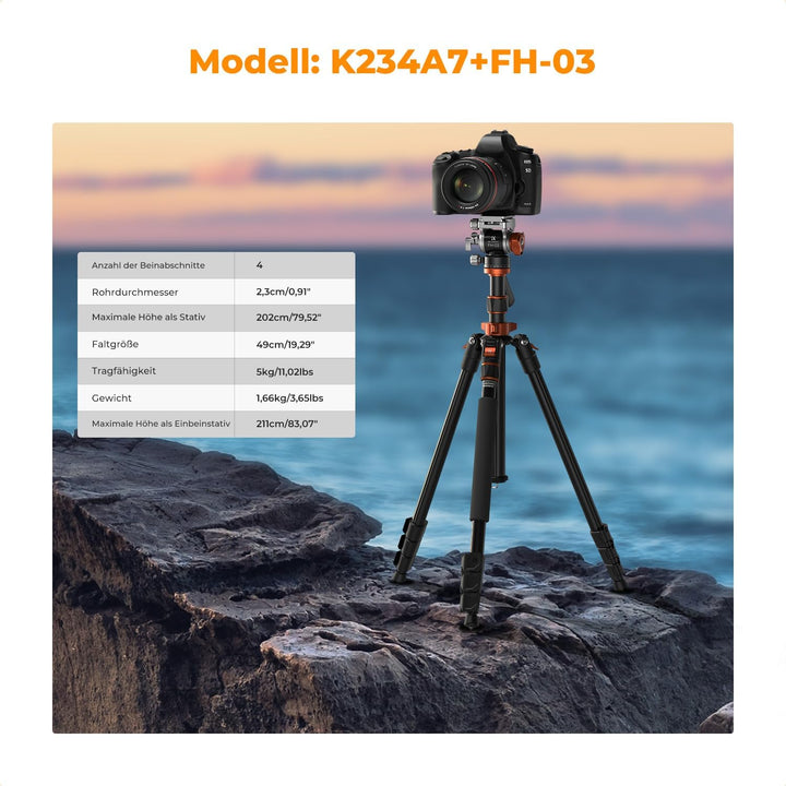 Kamera Stativ,K&F Concept Videostativ Video Tripod mit Fluidkopf,200cm Kamera Stativ, Tripod für unt