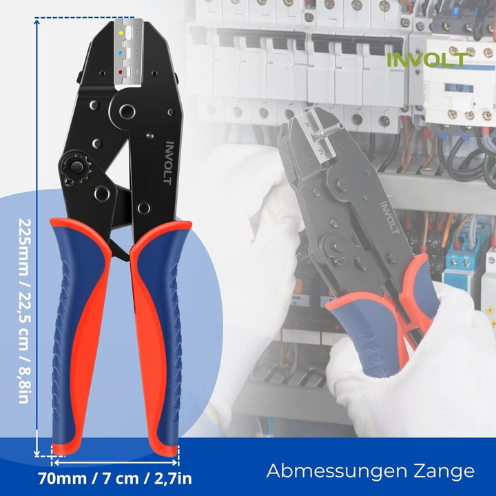 INVOLT Crimpzangen-Set mit 6 Wechselbacken für 0,25-10 mm², Crimpwerkzeug für Kabelschuhe, Flachstec