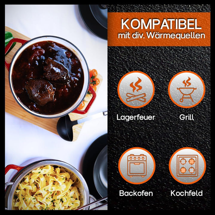 Dutch Oven Emailliert (3,8L) | Feuertopf rot | BBQ, 3,8L