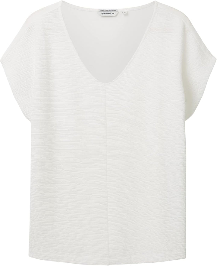 TOM TAILOR Damen Basic T-Shirt im Material-Mix S 10315 - Whisper White, S 10315 - Whisper White