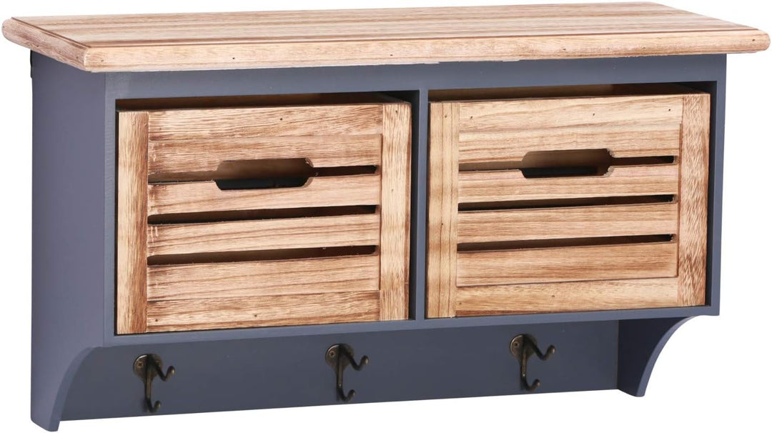 Woodkings® Wandregal Kansas Holz mit Ablage Schubladen und Haken Wandboard Badmöbel Badezimmermöbel