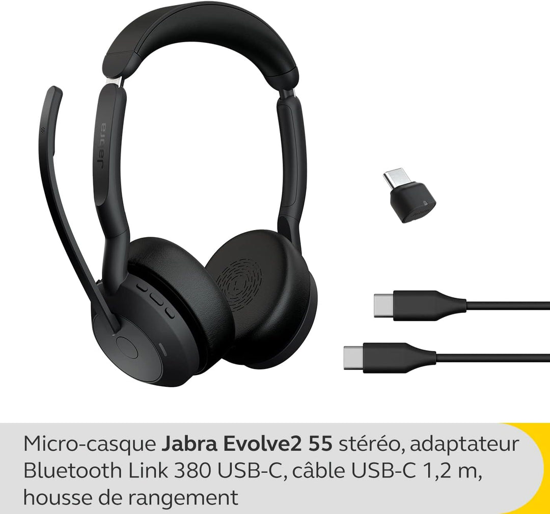 Jabra Evolve2 55 - schnurloses Stereo-Headset Air Comfort - Mikrofone mit Geräuschunterdrückung und