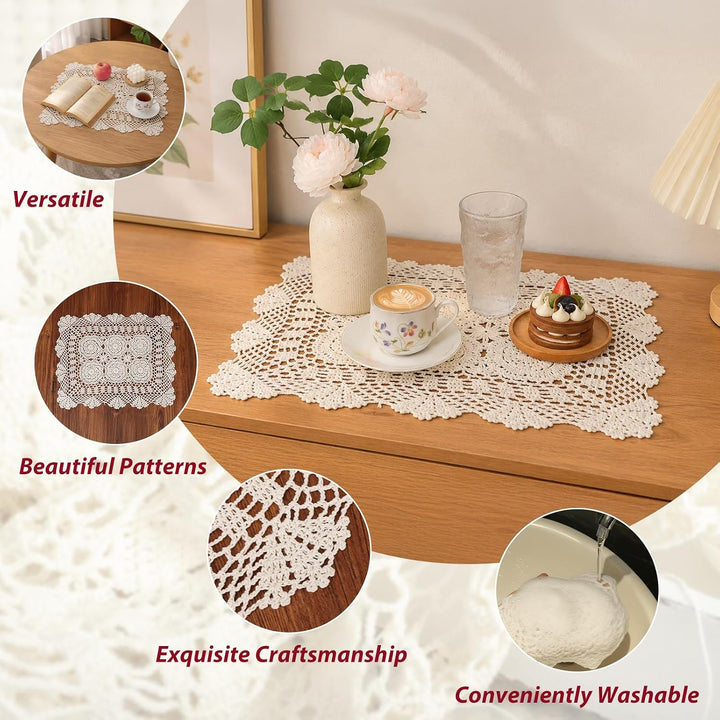 kilofly Handgemachte Häkelarbeit-Baumwollspitze Tischset Deckchen [Set von 4] Beige, Beige